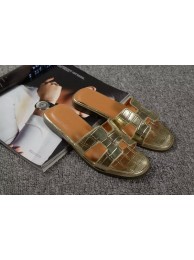 Replica Fashion Hermes Slipper Croco Leather HO0451 Gold Tl3416yI43