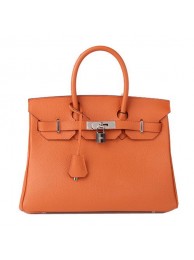 Replica Hermes Birkin 30CM Tote Bag Orange Original Leather H30 Silver Tl1696Sf59