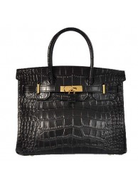 Replica Hermes Birkin 30CM Tote Bags Black Crocodile Leather Gold Tl1938zR45