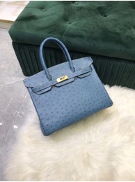 Replica Hermes Birkin Bag Original Leather Ostrich skin HBK2530 Blue Tl477it96