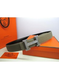 Replica Hermes Calf Leather Diamond Belt HB118 Khaki Silver Tl3816KG80