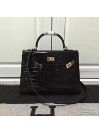 Replica Hermes Kelly 28cm Shoulder Bag Croco Leather K28 Black Tl902YP94