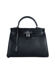 Replica Hermes Kelly 28cm Shoulder Bags Black Grainy Leather Silver Tl1570Fi42