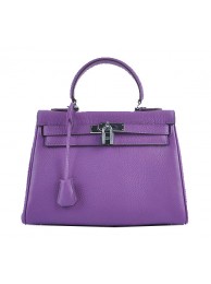 Replica Hermes Kelly 28cm Shoulder Bags Purple Grainy Leather Silver Tl1572it96