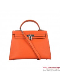 Replica Hermes Kelly 32cm Shoulder Bags H6108 Orange Leather Silver Tl1915iu55