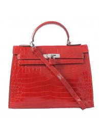 Replica Hermes Kelly 32cm Shoulder Bags Red Iridescent Croco Leather Silver Tl1603Vi77