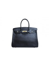 Replica Hermes Kelly 35cm Top Handle Bag Black Ostrich Leather Gold Tl1828Ix66