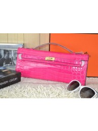 Replica Hermes Kelly Clutch Bag Croco Leather K31 Rose Tl1526cK54