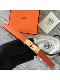 Replica Hermes original epsom leather Kelly belt H069854 orange gold plated metal Tl3531hD86