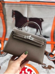 Replica Hermes original mini Kelly chevre mysore K19CM grey&silver Metal Tl601Sf59