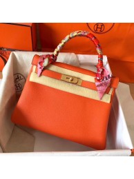 Replica Hermes original Togo leather kelly bag KL320 orange Tl711Ac56