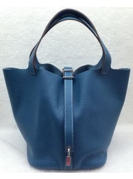 Replica Hermes Picotin Lock 22cm Bags Litchi Leather HPL1048 Blue Tl1205Fi42