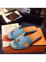 Replica Hermes Slipper Croco Leather HO0483 Light Blue Tl3397it96