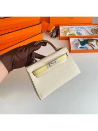 Replica High Quality Hermes Kelly 19cm Shoulder Bags Epsom Leather KL19 Silver hardware Cream&yellow Tl216Jh90
