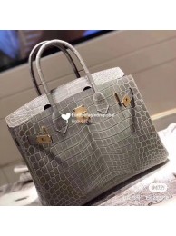 Replica Top Hermes Birkin Bag Original Leather crocodile HBK35 grey Tl497Cq58
