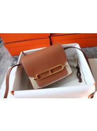 Replica Top Hermes Roulis 19cm Evercolor 9D H9003 brown&Gold Tl132Cq58