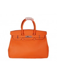 Top Hermes Birkin 35CM Tote Bag Orange Original Grainy Leather H35 Silver Tl1682lE56
