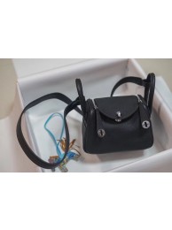 Top Hermes mini Lindy Togo Leather Bag LD19 black&Silver-Tone Metal Tl551yq38