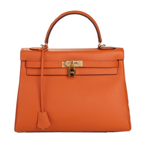 AAA 1:1 Hermes Kelly 32cm Shoulder Bag Orange Original Leather K32 Gold Tl1657yF79