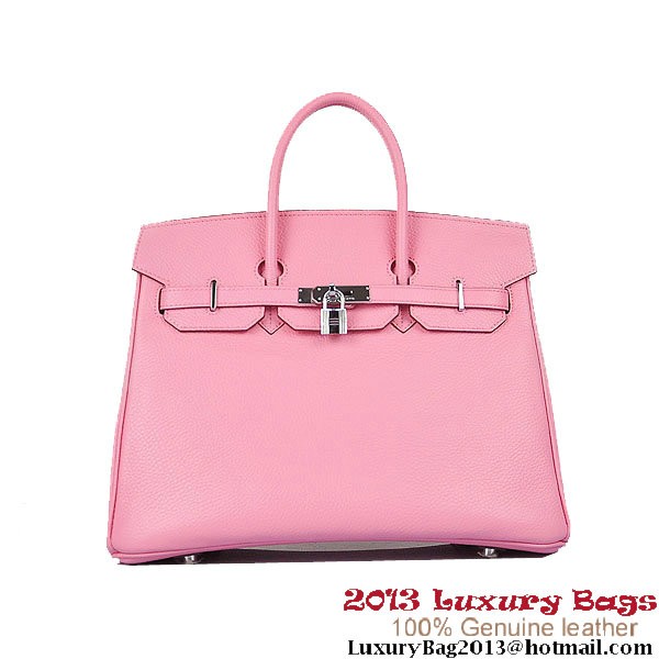 AAA Replica Hermes Birkin 35CM Pink Clafskin Leather Tote Bag Silver Tl1918VB75