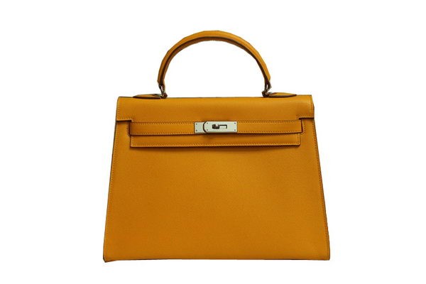 AAA Replica Hermes Kelly 32cm Shoulder Bag Yellow Saffiano Leather K32 Silver Tl1800Oy84