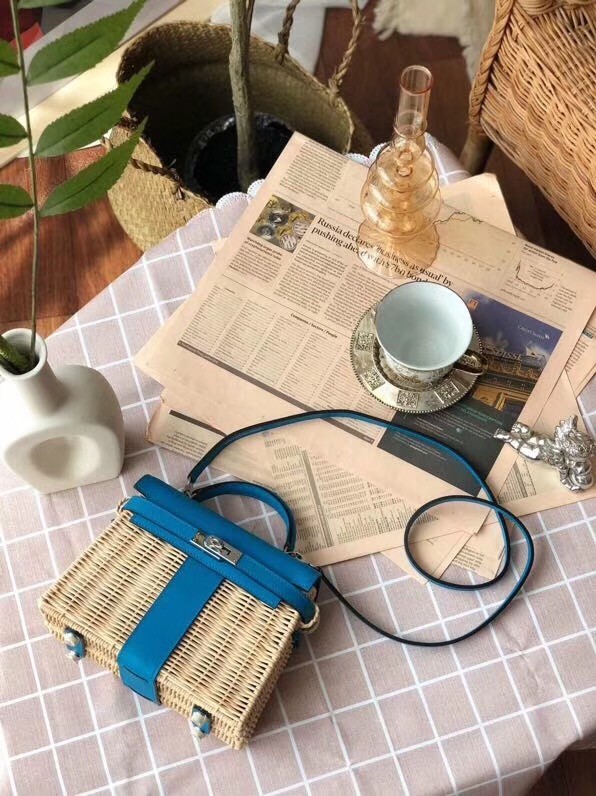 AAA Replica Hermes kelly picnic bag 9810 blue Tl677cf50