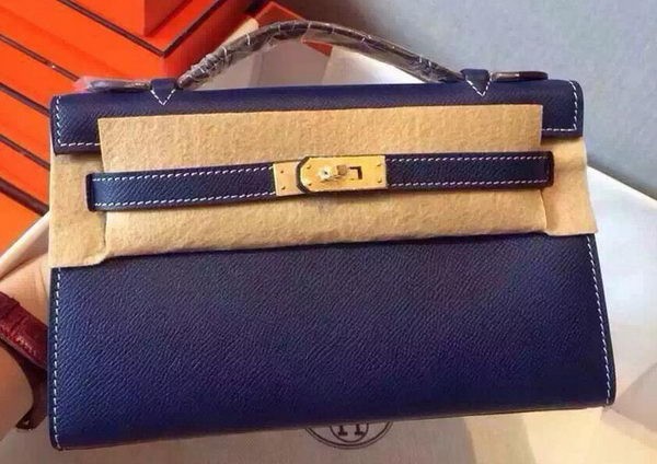 AAA Replica Hermes MINI Kelly 22cm Tote Bag Calfskin Leather K22 Blue Tl1042cf50
