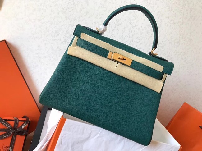AAA Replica Hermes original Togo leather kelly bag KL320 green Tl705Oy84