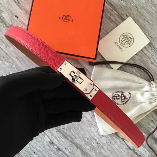 AAAAA Imitation Hermes original epsom leather Kelly belt H069854 red silver plated metal Tl3516oT91