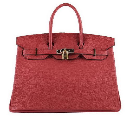 AAAAA Knockoff Hermes Birkin 35CM Tote Bags Red Grainy Leather H-35 Gold Tl1420Pg26