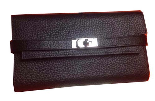 AAAAA Knockoff Hermes Kelly Wallet Togo Leather Bi-Fold Purse HA708W Black Tl2150Pg26