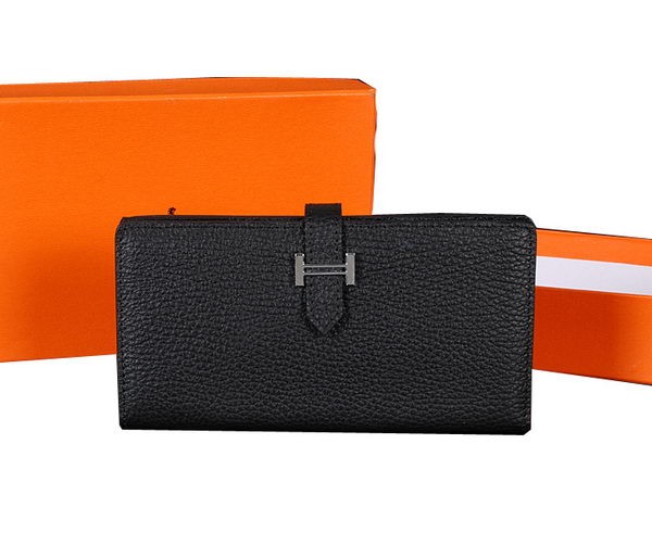 Best 1:1 Hermes Bearn Japonaise Bi-Fold Wallet Original Leather A1018 Black Tl2185OR71