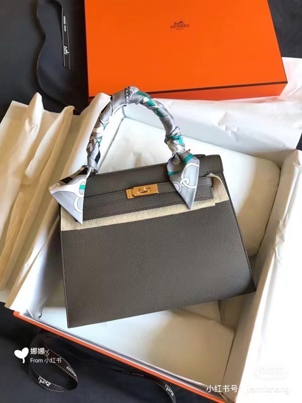 Best 1:1 Hermes Original Epsom Leather KEL2578 dark grey Tl360OR71