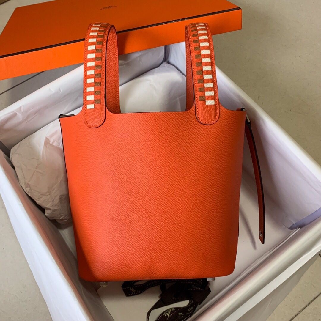 Best Quality Hermes Picotin Lock PM Taurillon Epsom Leather Orange 9809 Silver Tl679xb51