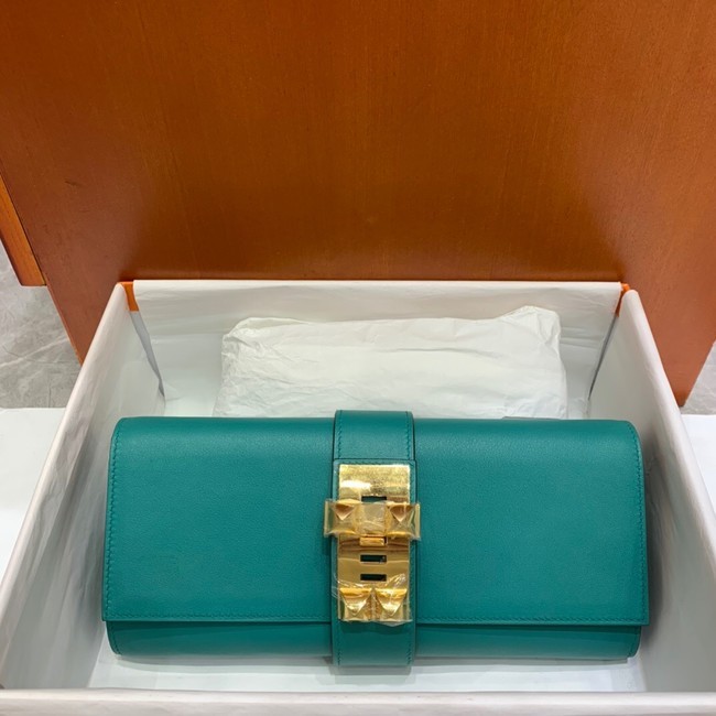 Cheap Copy Hermes H Medor swift Leather Clutch 37566 Lake green&Gold hardware Tl130Eq45