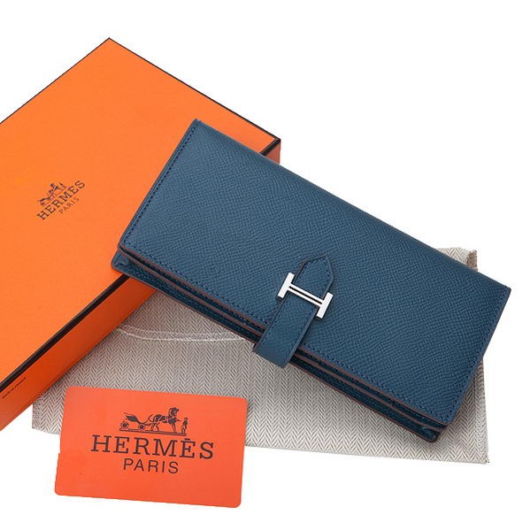 Cheap Hermes Bearn Japonaise Bi-Fold Wallet Original Leather A208 Dark Blue Tl2191ZZ98
