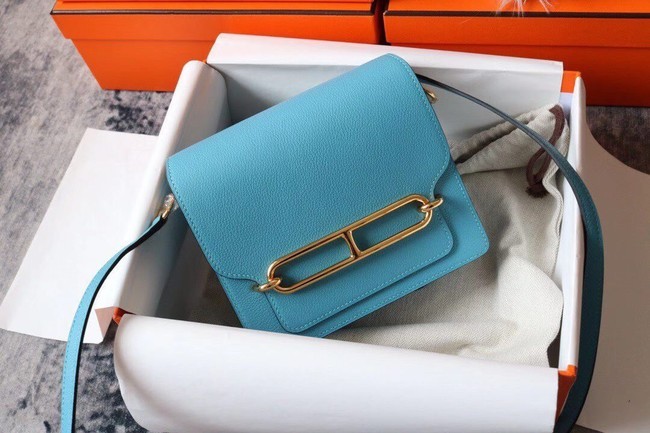 Copy Hermes Roulis 19cm Evercolor 9D H9003 sky blue&Gold Tl137Zn71