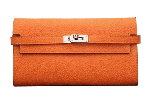 Designer Replica Hermes Kelly Wallet Togo Leather Bi-Fold Purse HA708W Orange Tl2152CF36