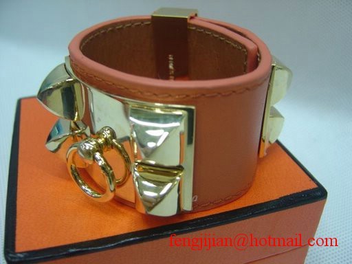 Fake 2009 Hermes Orange Leather Gold Bangle 1171 Tl2868bz90