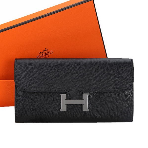 Fake Hermes Constance Long Wallets Original Calfskin Leather A909 Black Tl2207Qv16