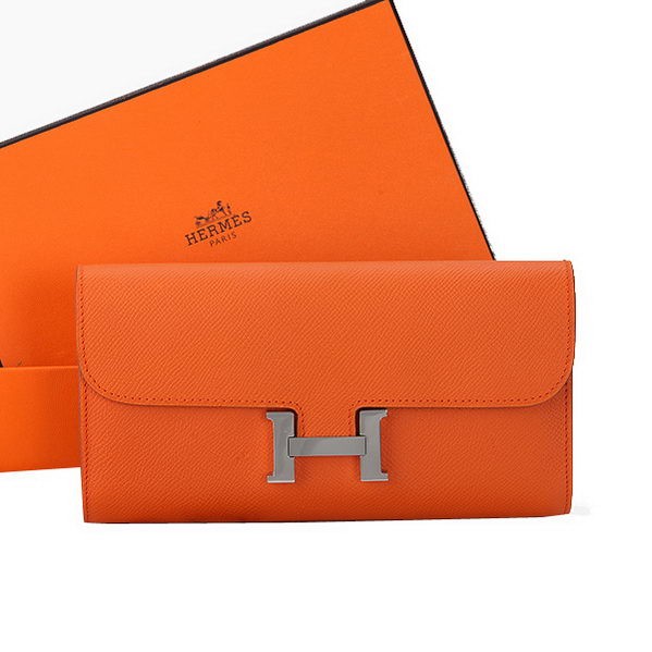 Fake Hermes Constance Long Wallets Original Calfskin Leather A909 Orange Tl2209yQ90