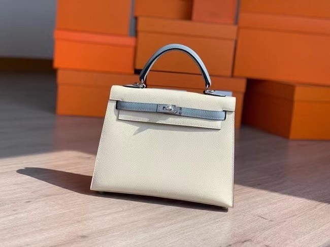 Fake Hermes Original Epsom Leather KEL2578 cream&sky blue Tl336EQ38