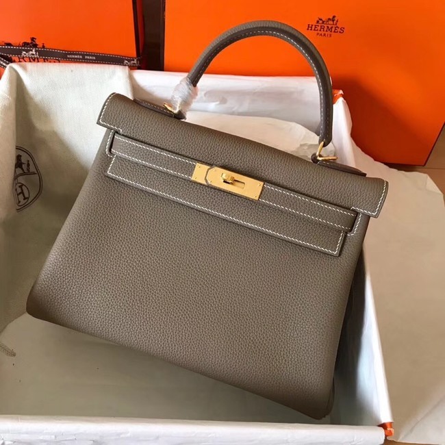 Fake Hermes original Togo leather kelly bag KL320 dark grey Tl701EQ38