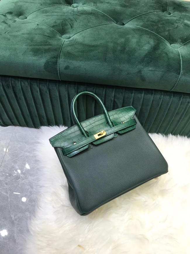 Fashion Hermes Birkin Bag Original Leather crocodile togo HBK2530 blackish green Tl480Of26