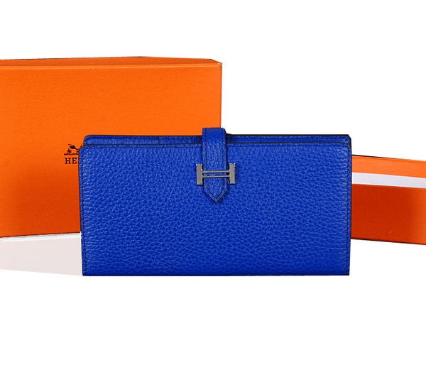 Hermes Bearn Japonaise Bi-Fold Wallet Original Leather A1018 Blue Tl2186Qu69