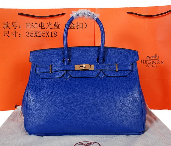 Hermes Birkin 35CM Tote Bag Blue Original Grainy Leather H35 Gold Tl1705hc46