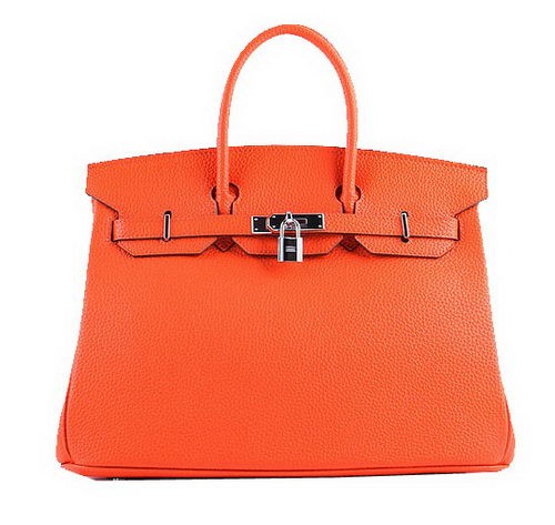 Hermes Birkin 35CM Tote Bags Orange Grainy Leather H-35 Silver Tl1425nU55