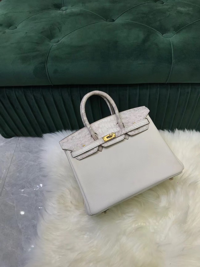 Hermes Birkin Bag Original Leather crocodile togo HBK2530 light grey&white Tl489yC28