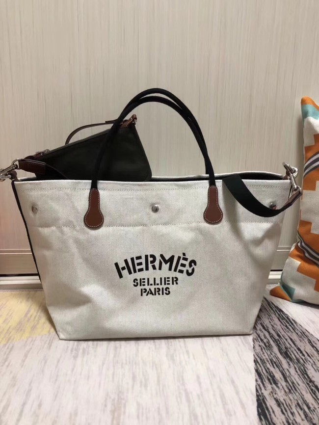 Hermes Canvas Shopping Bag H0734 white Tl734cf57