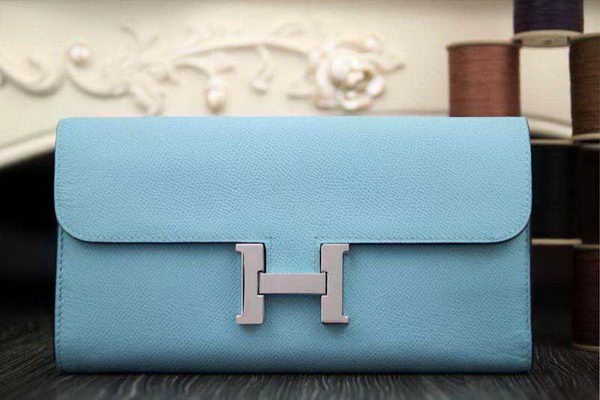 Hermes Constance Long Wallets Original Leather HA909 SkyBlue Tl2135Av26
